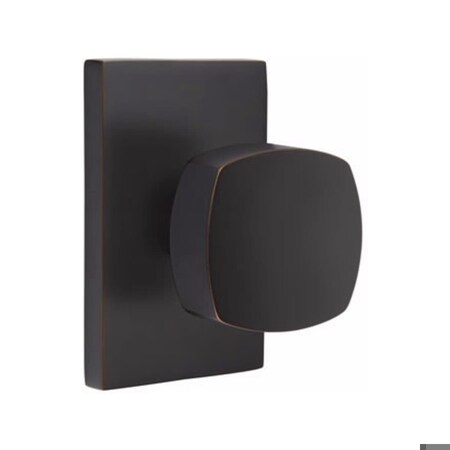 Emtek Freestone Knob 2-3/8 in Backset Privacy w/Modern Rectangular Rose for 1-1/4 in to 2 in Door 5212FRKUS10B